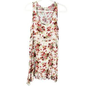 orange creek Sleeveless Country Floral Print Mini Dress Size large Cream and Red